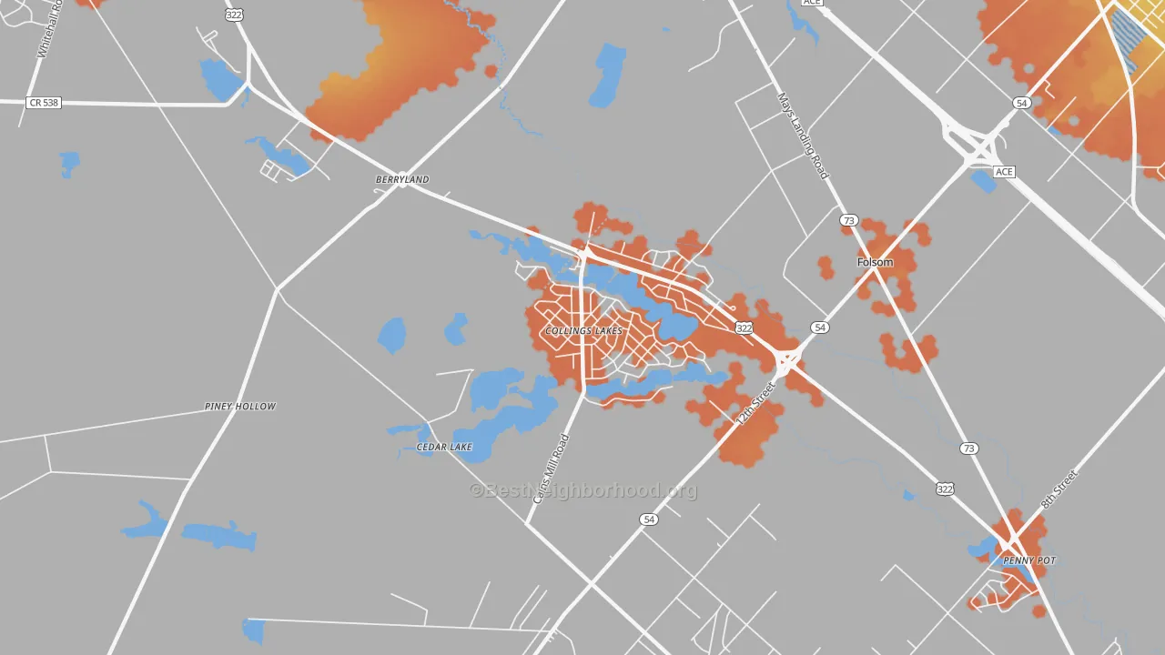 Bike Grade map of Collings Lakes, NJ