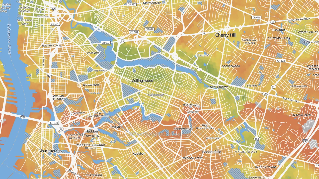 Bike Grade map of Collingswood, NJ