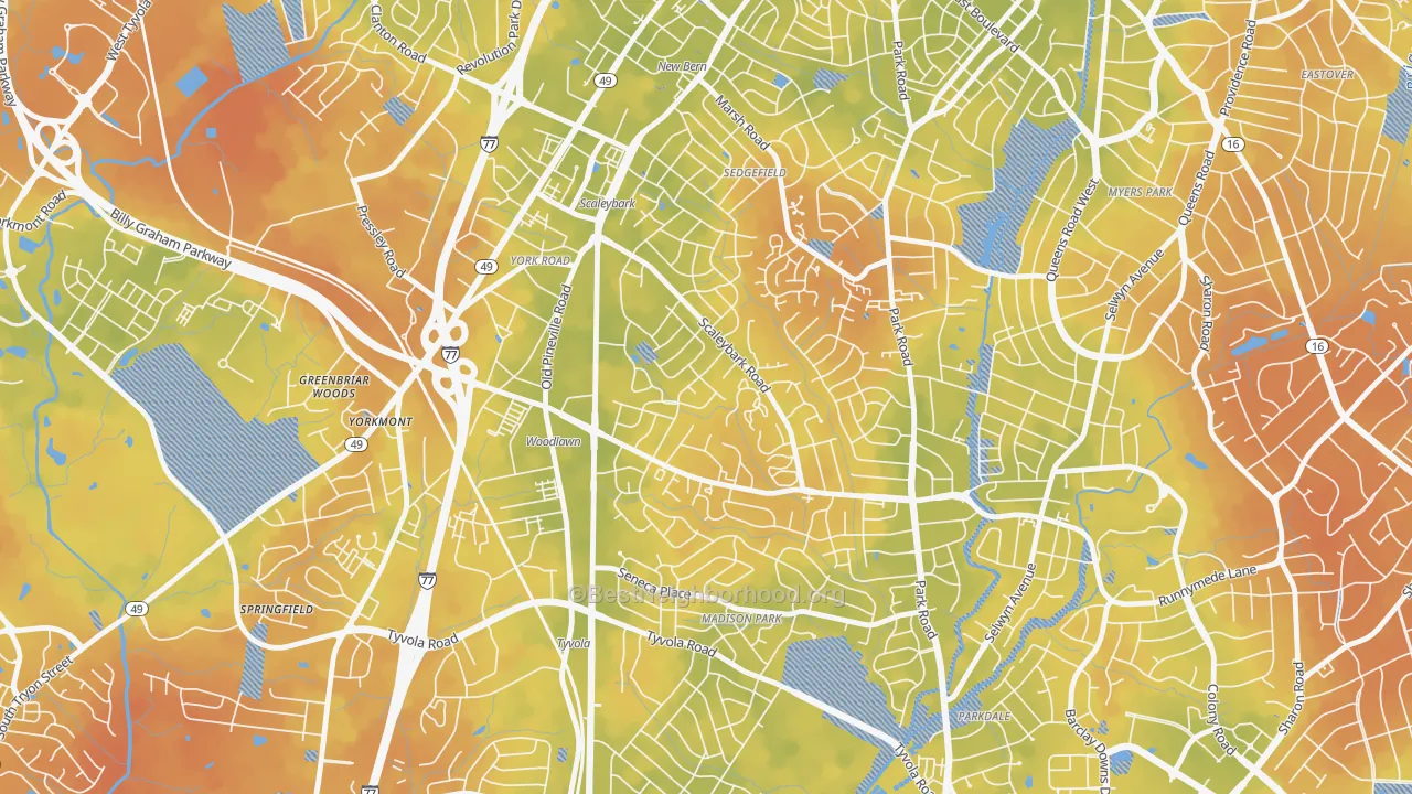 Bike Grade map of Collingwood, Charlotte, NC