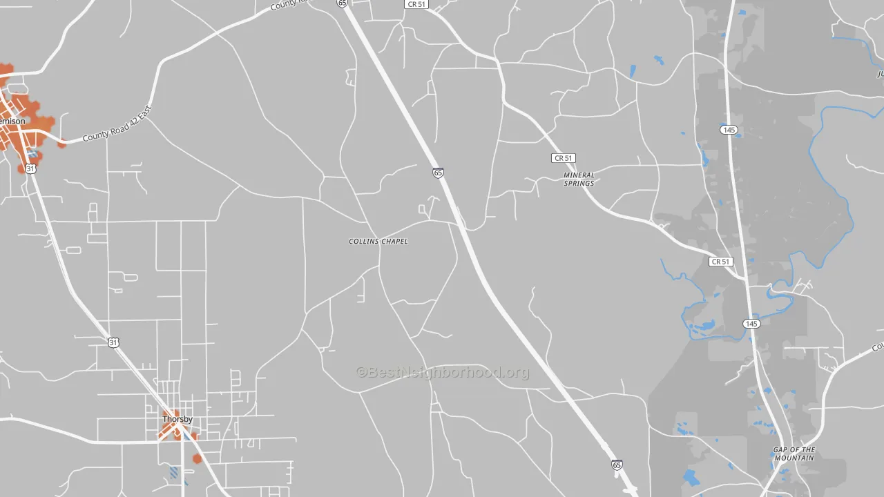 Bike Grade map of Collins Chapel, AL