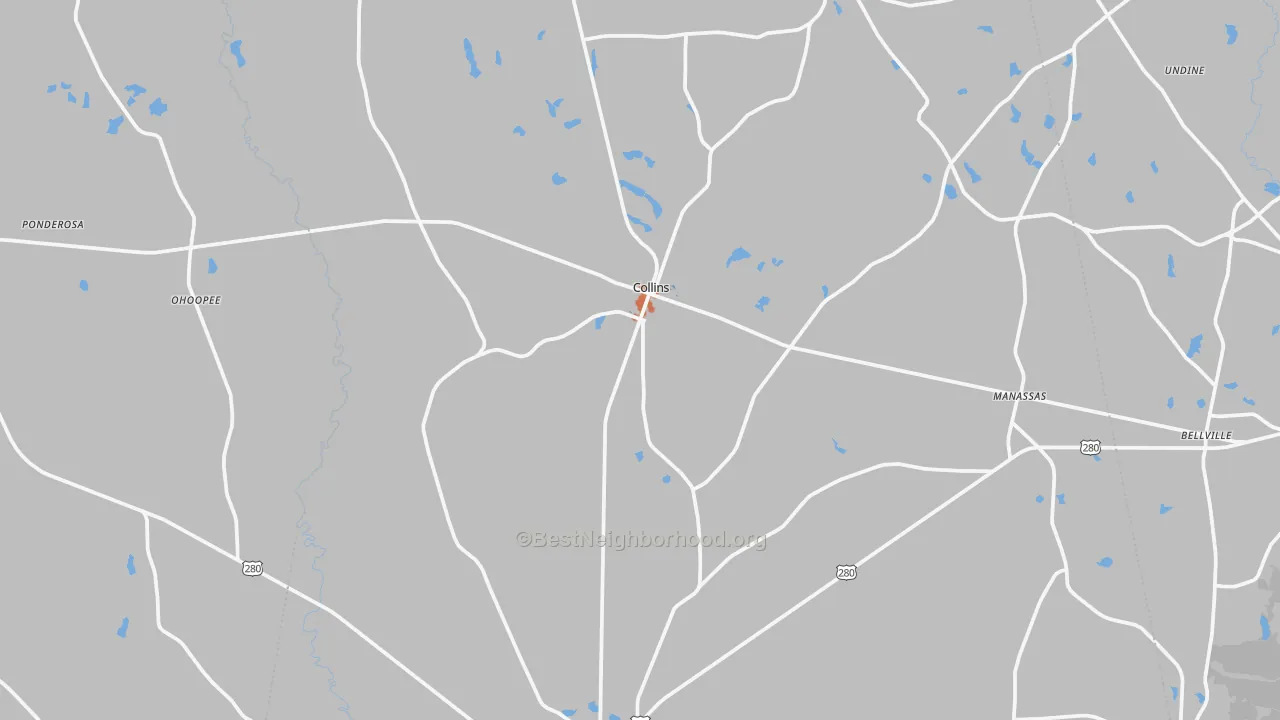 Bike Grade map of Collins, GA
