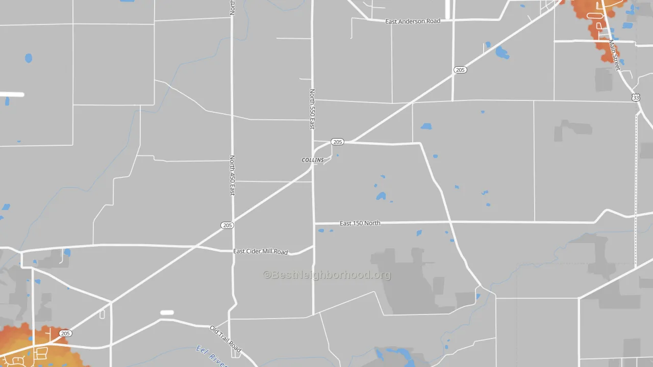 Bike Grade map of Collins, IN