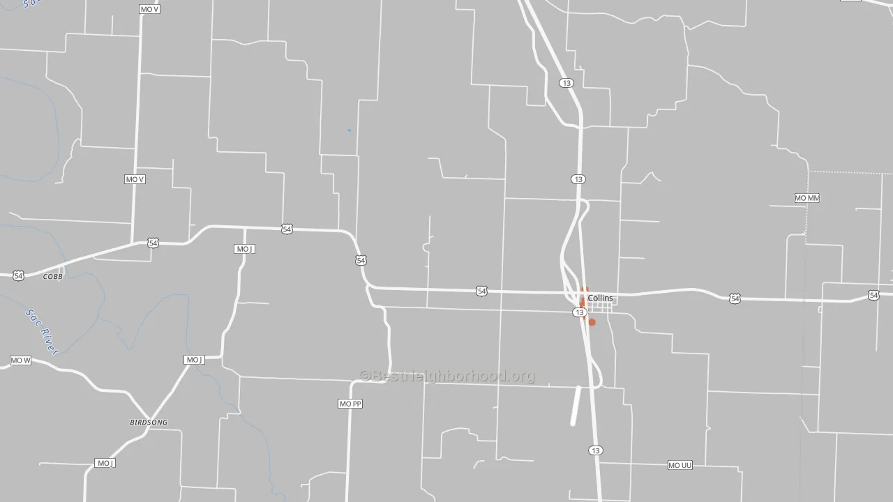 Bike Grade map of Collins, MO
