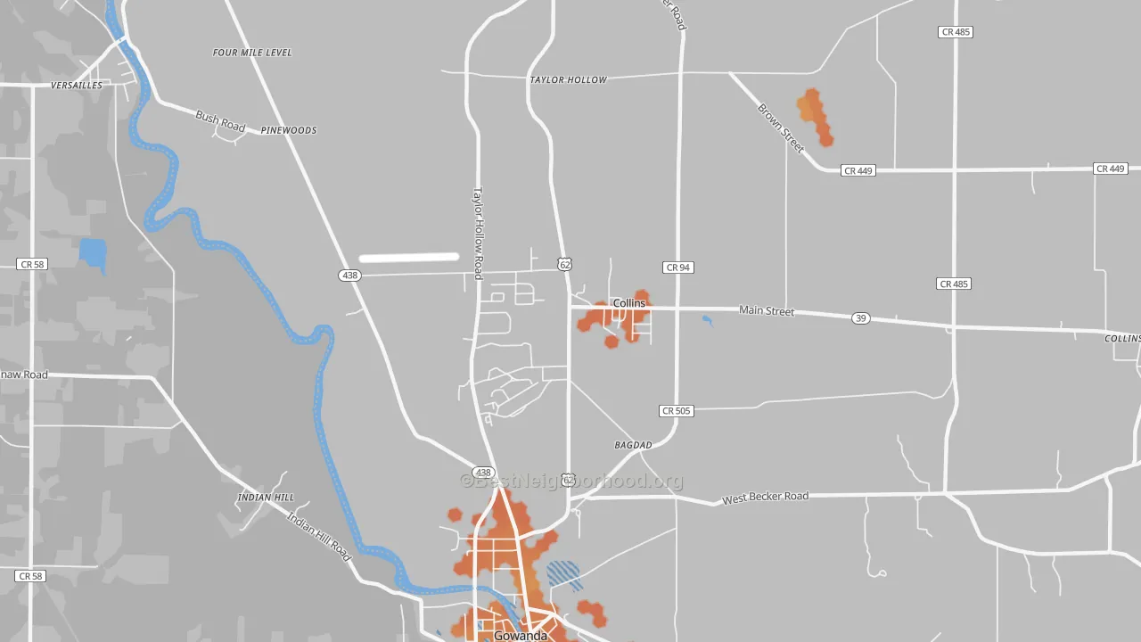 Bike Grade map of Collins, NY