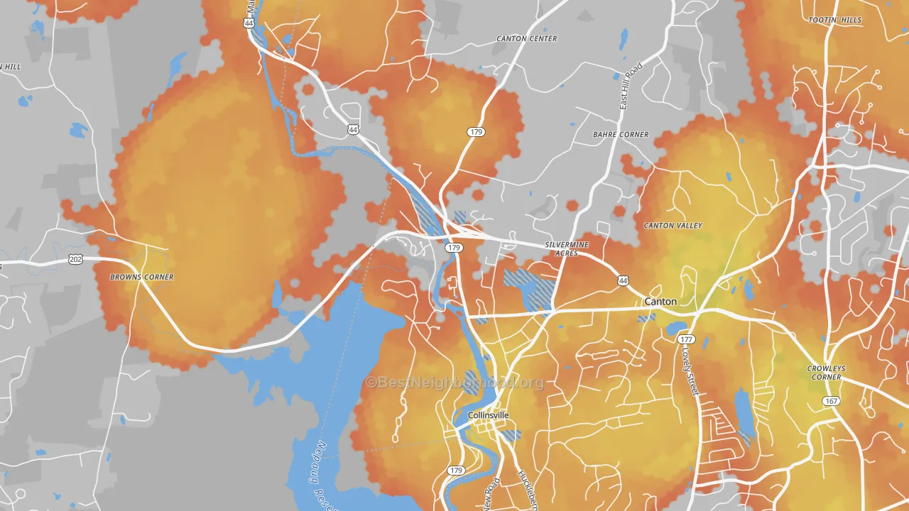 Bike Grade map of Collinsville, CT
