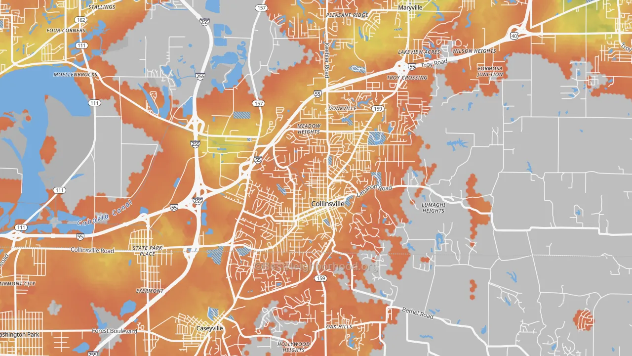 Bike Grade map of Collinsville, IL