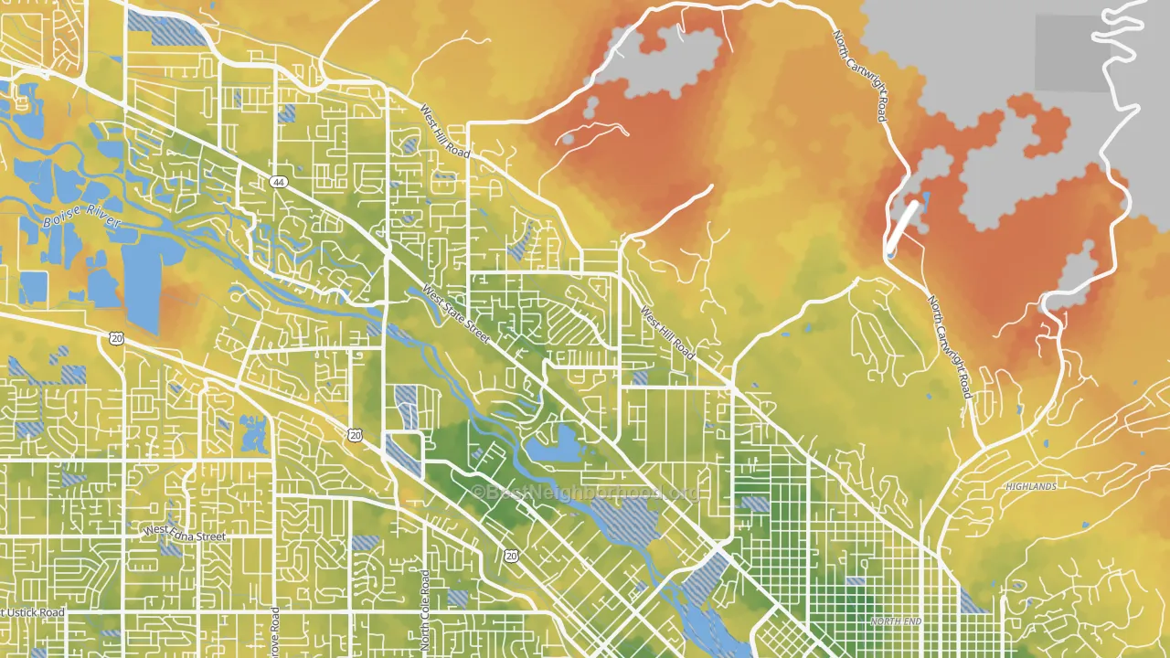 Bike Grade map of Collister, Boise, ID