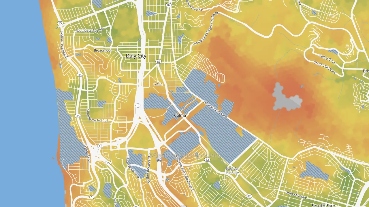 Bike Grade map of Colma, CA