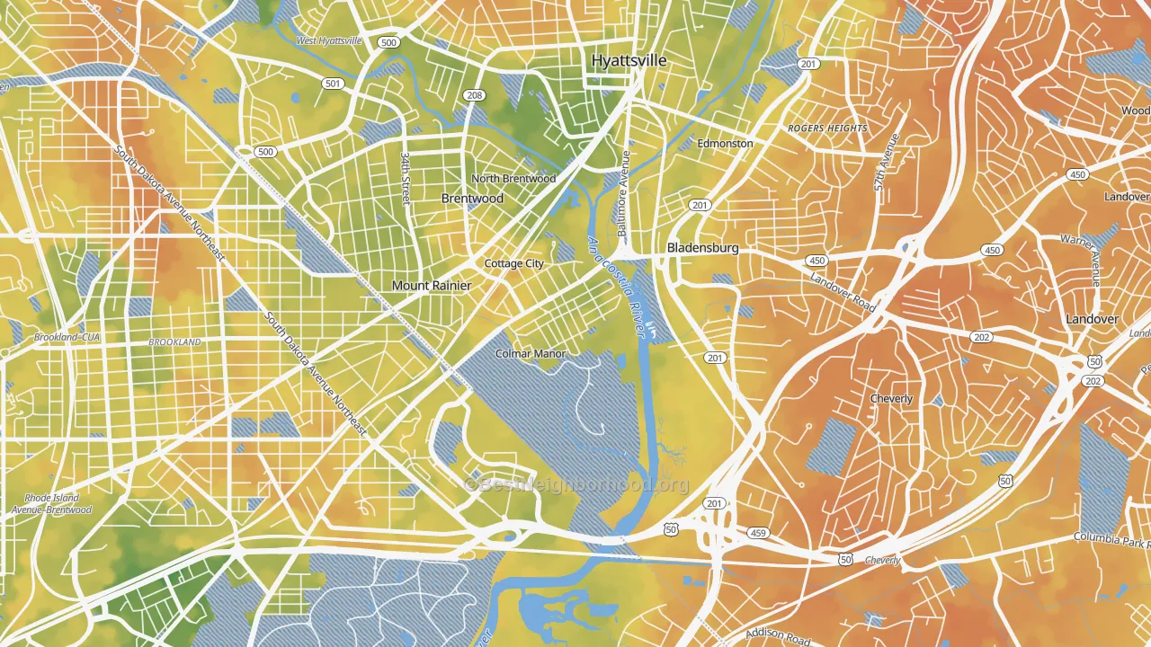 Bike Grade map of Colmar Manor, MD