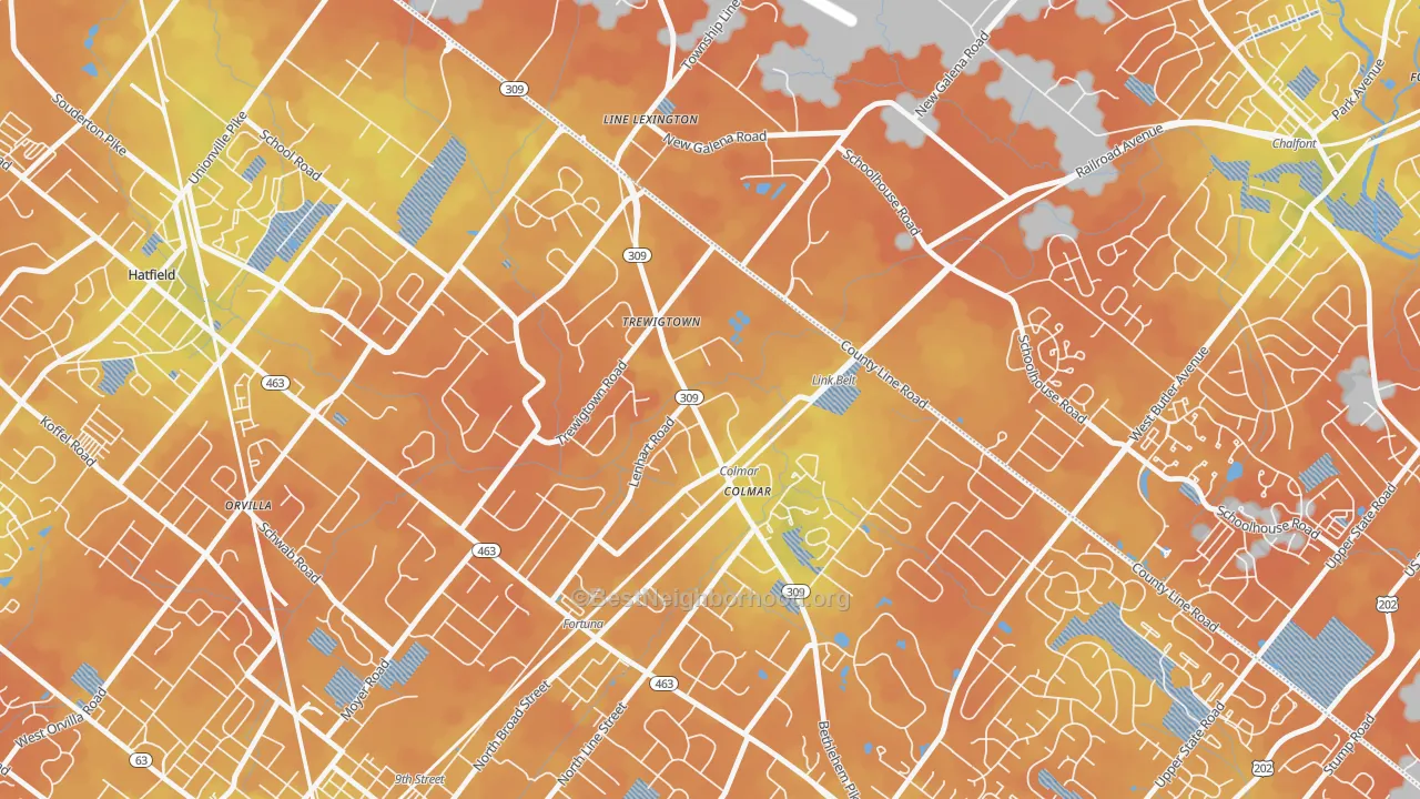 Bike Grade map of Colmar, PA