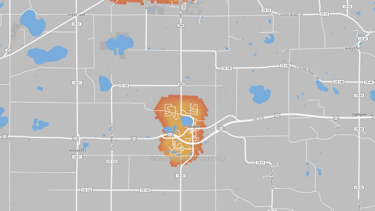 Bike Grade map of Cologne, MN