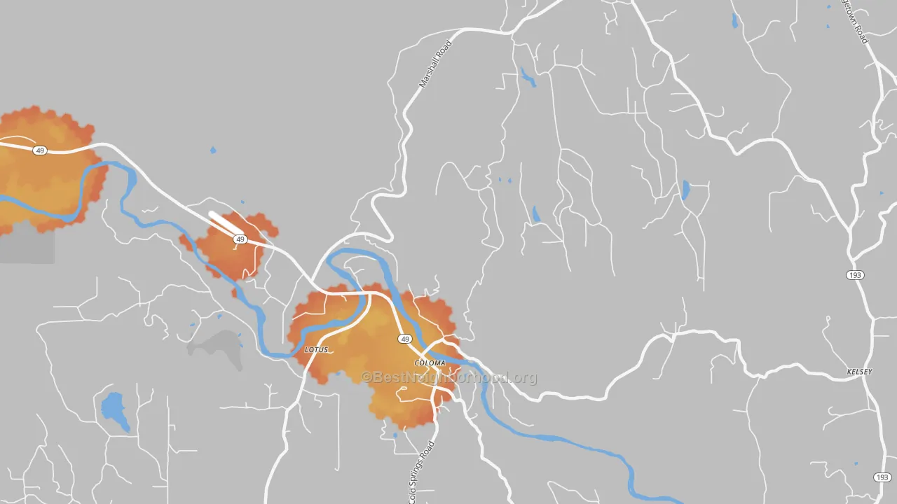 Bike Grade map of Coloma, CA