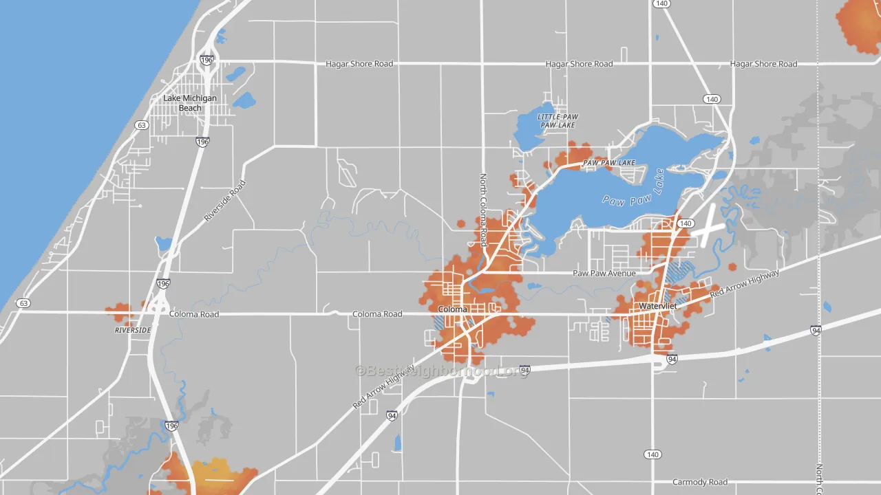 Bike Grade map of Coloma, MI