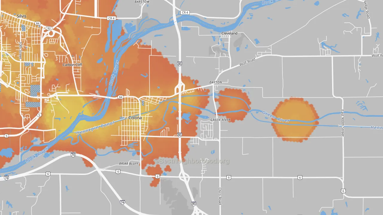 Bike Grade map of Colona, IL