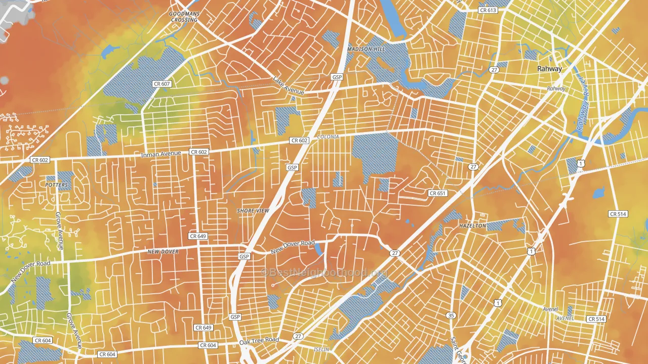 Bike Grade map of Colonia, NJ