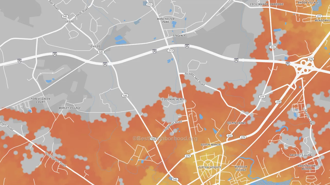 Bike Grade map of Colonial Acres, MD