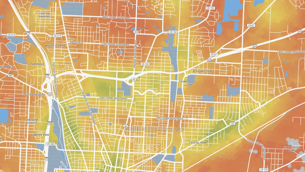 Bike Grade map of Colonial Heights, Canton, OH