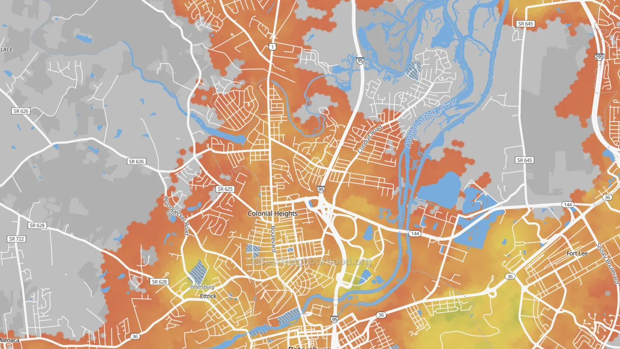 Bike Grade map of Colonial Heights City, VA