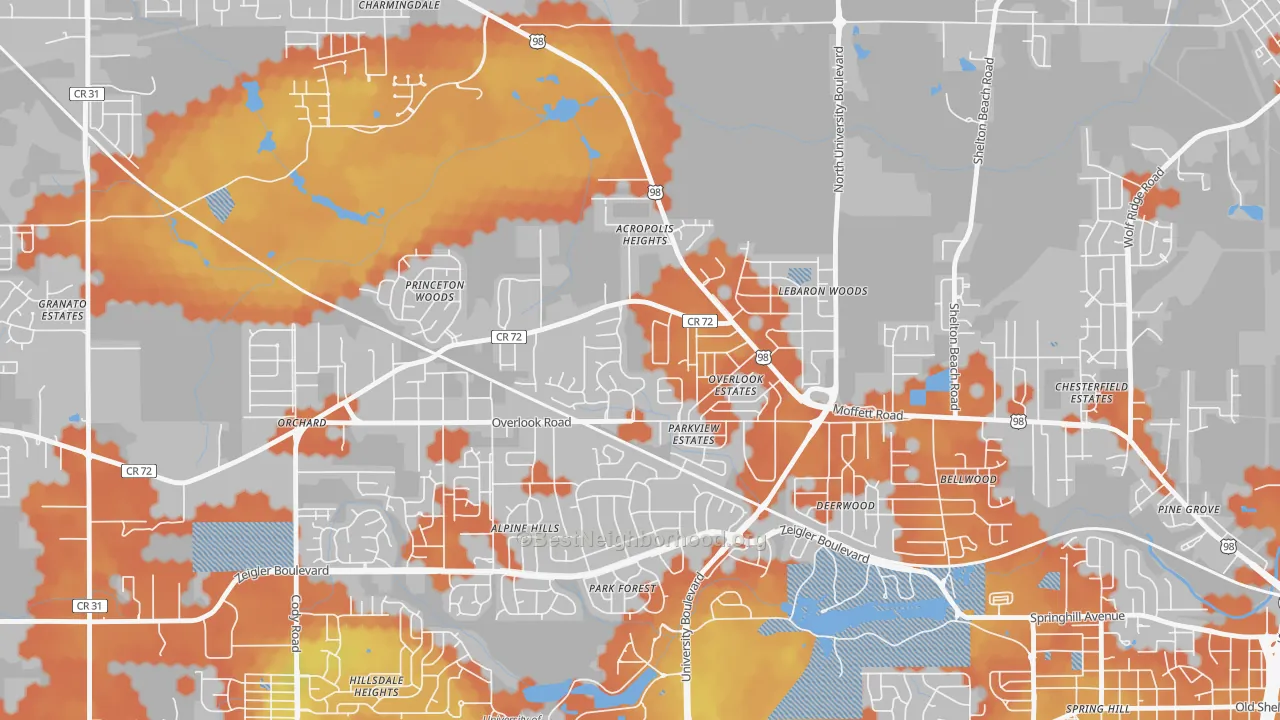 Bike Grade map of Colonial Heights, Mobile, AL