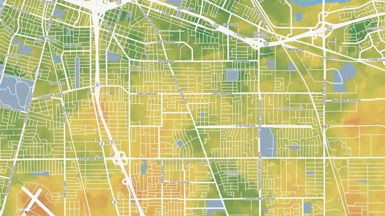 Bike Grade map of Colonial Heights, Sacramento, CA