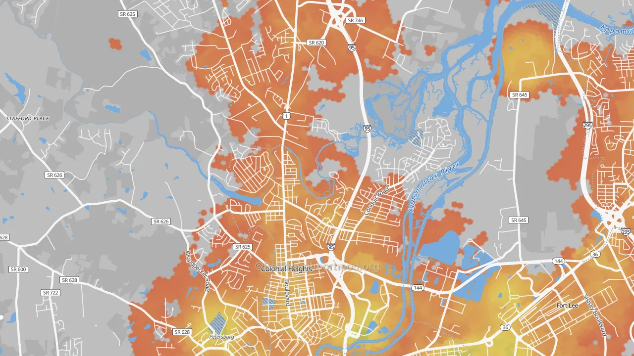 Bike Grade map of Colonial Heights, VA