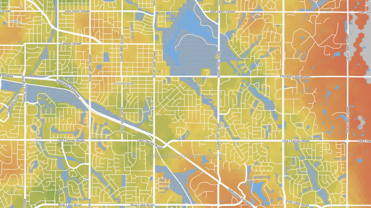 Bike Grade map of Colonial Hills, Lincoln, NE