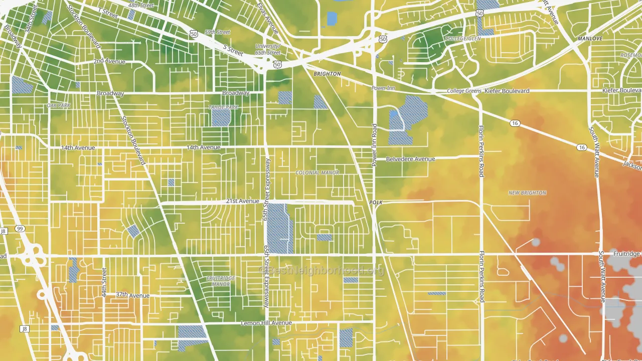Bike Grade map of Colonial Manor, Sacramento, CA