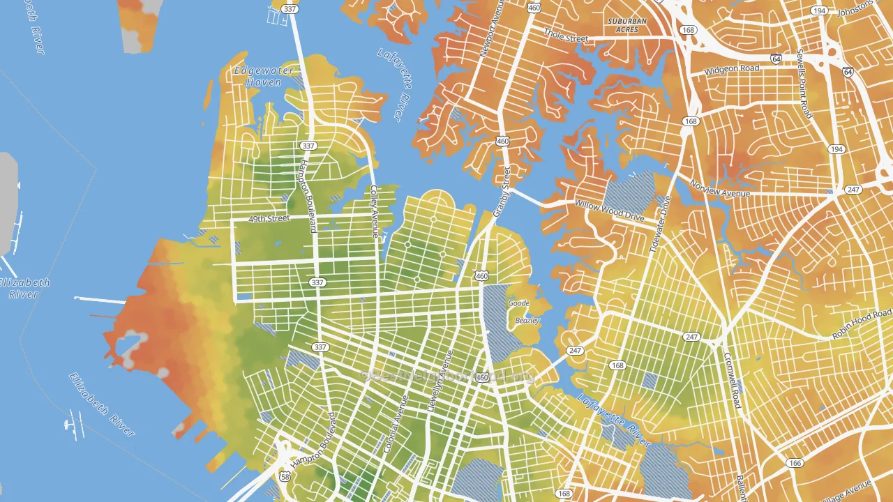 Bike Grade map of Colonial Place Riverview, Norfolk, VA