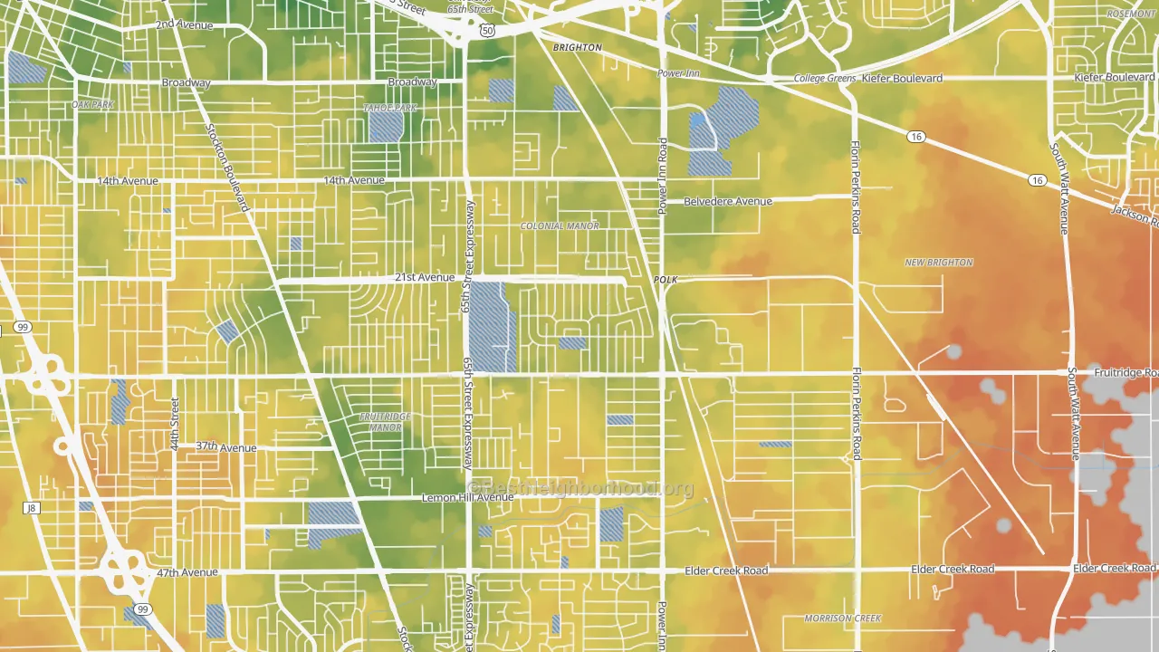 Bike Grade map of Colonial Village, Sacramento, CA