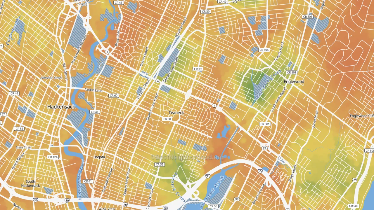 Bike Grade map of Colonial Village, Teaneck, NJ