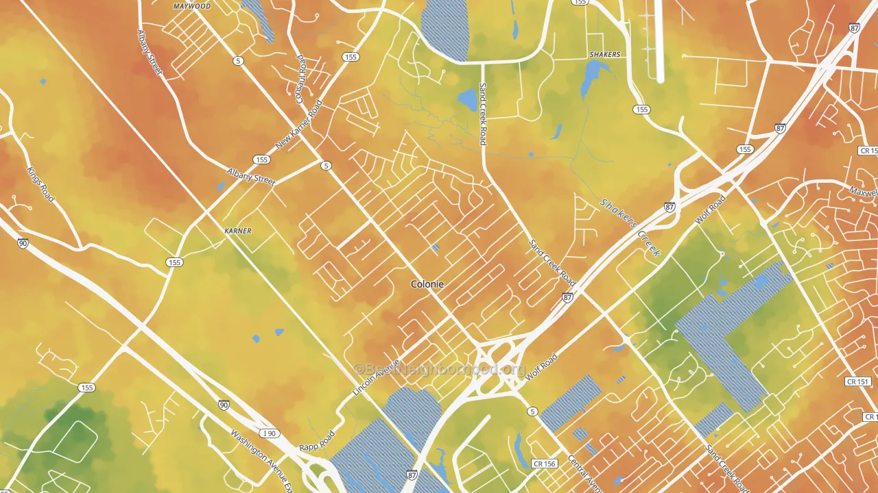 Bike Grade map of Colonie, NY