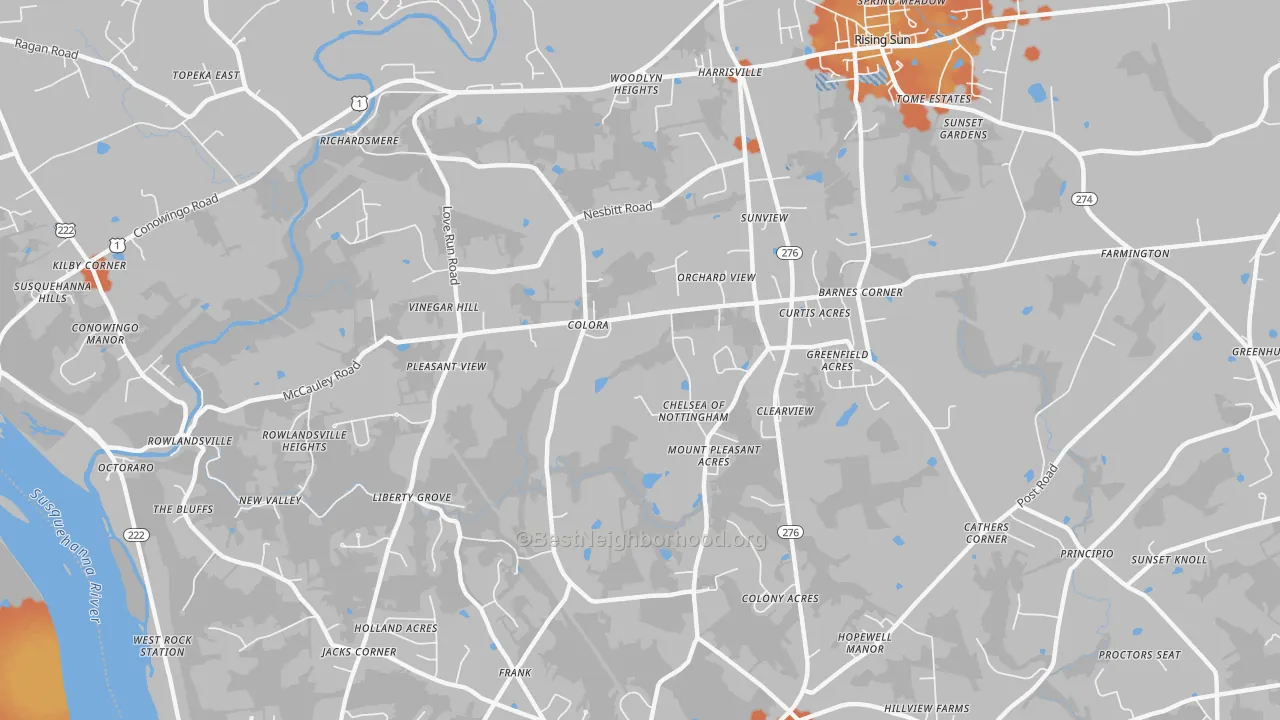 Bike Grade map of Colora, MD