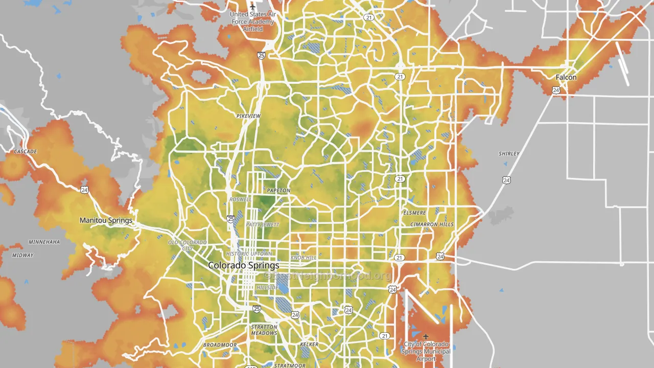 Bike Grade map of Colorado Springs, CO