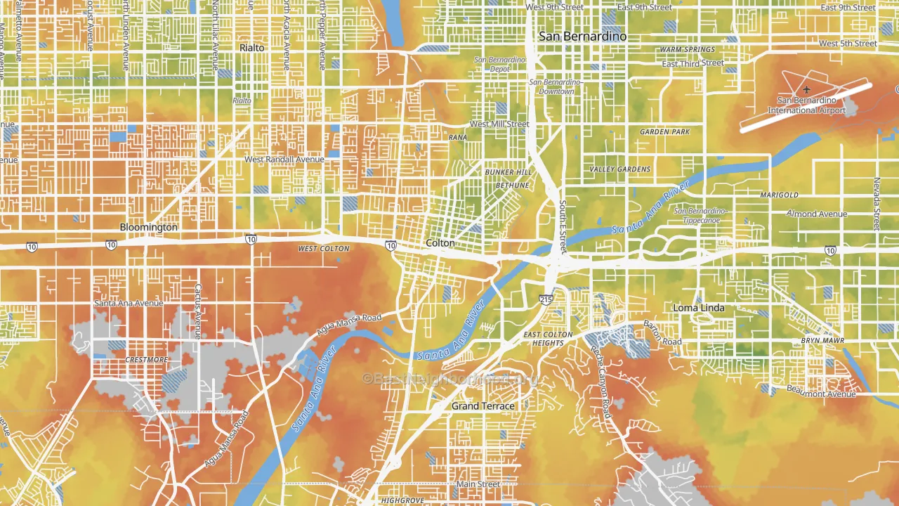 Bike Grade map of Colton, CA