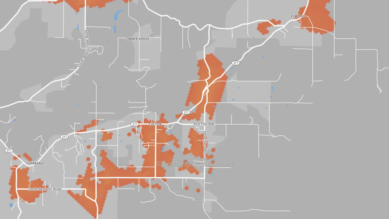 Bike Grade map of Colton, OR
