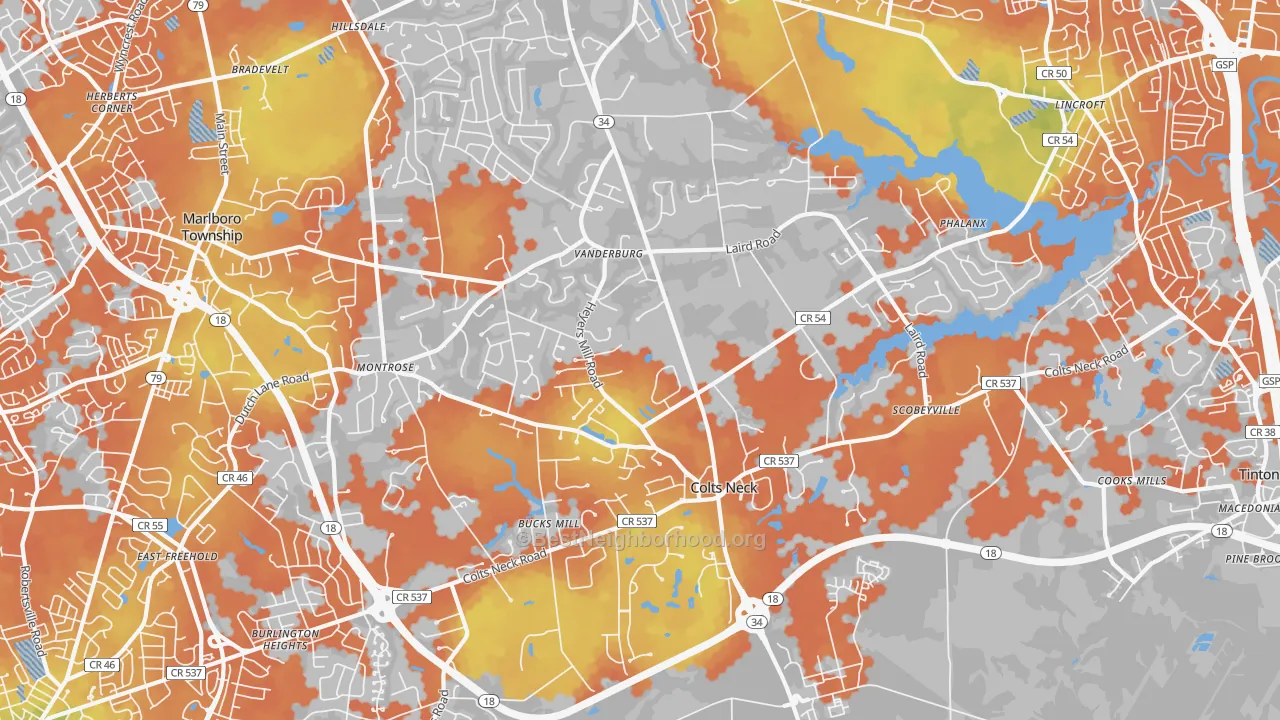 Bike Grade map of Colts Neck, NJ
