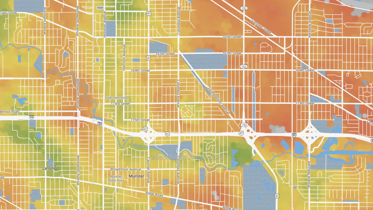 Bike Grade map of Columbia Center, Hammond, IN