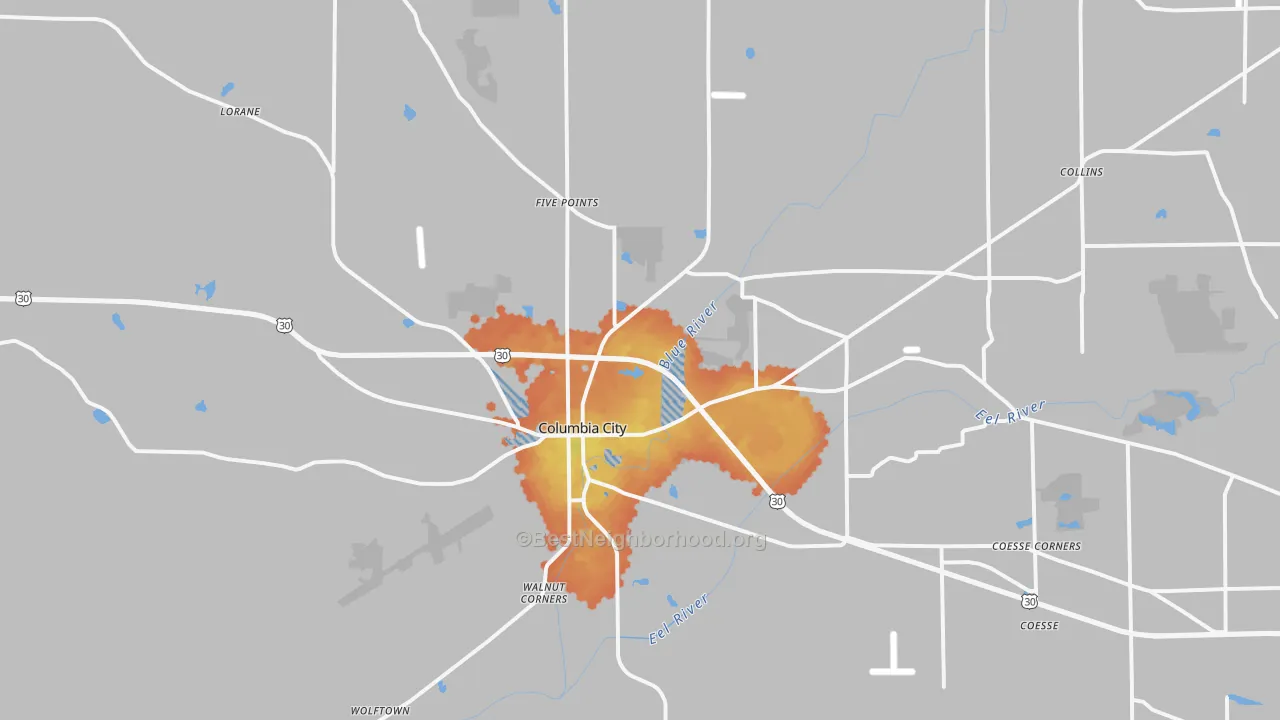 Bike Grade map of Columbia City, IN