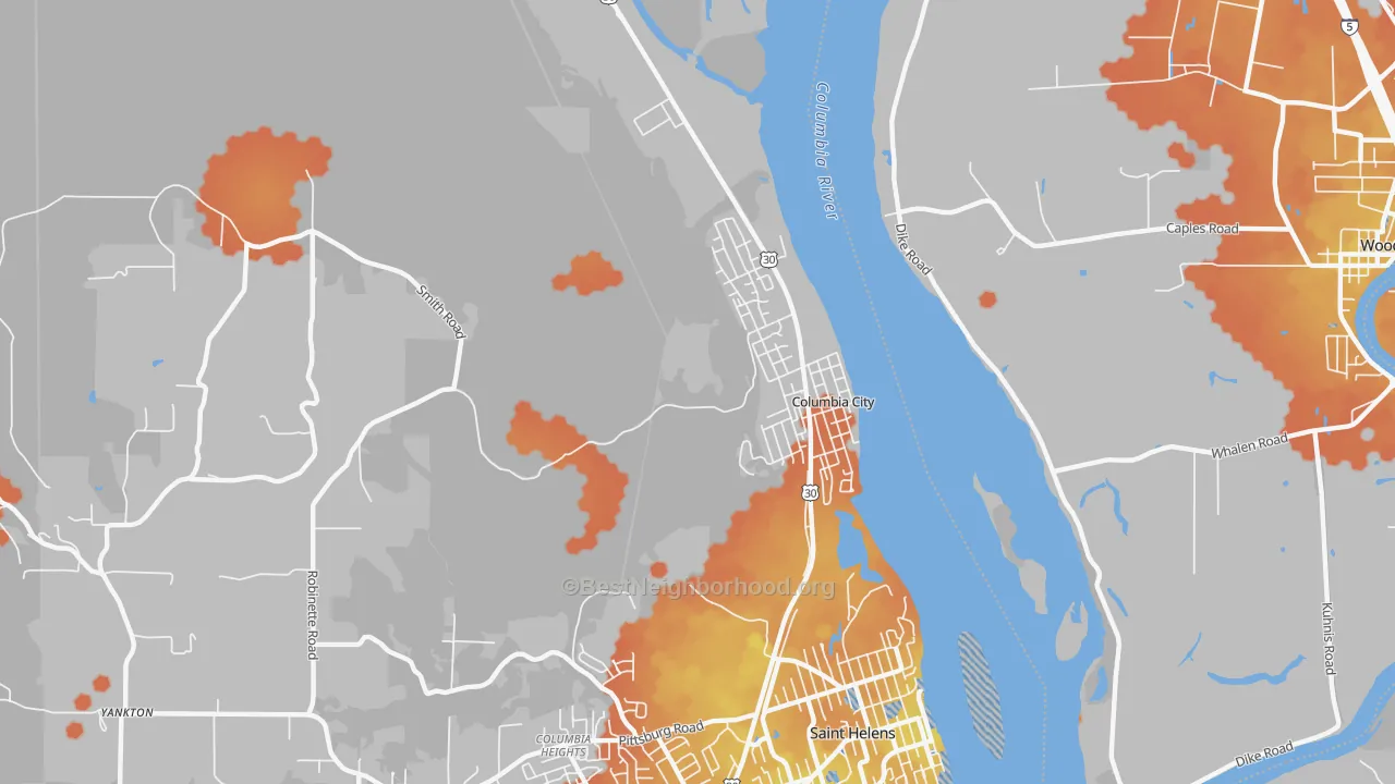 Bike Grade map of Columbia City, OR