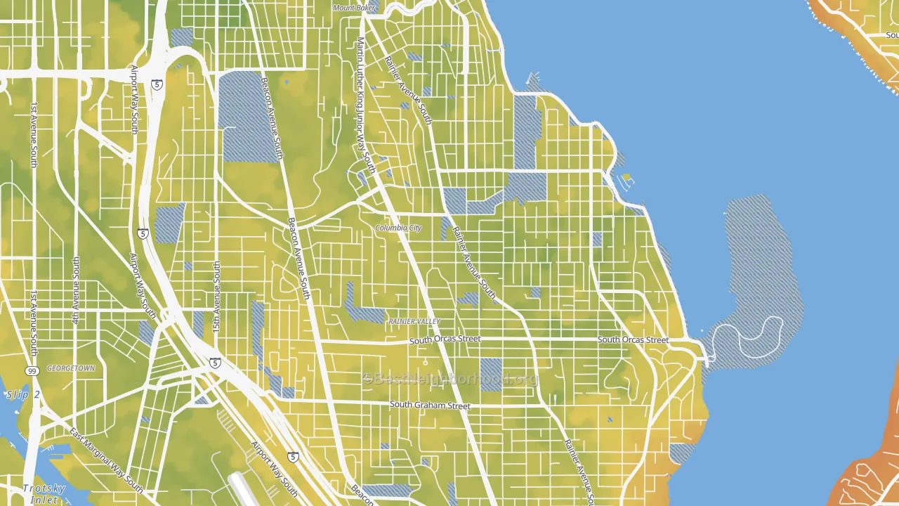 Bike Grade map of Columbia City, Seattle, WA
