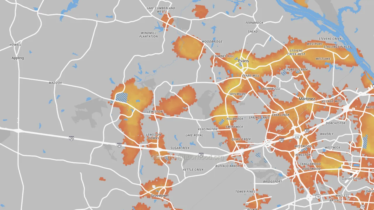 Bike Grade map of Columbia County, GA