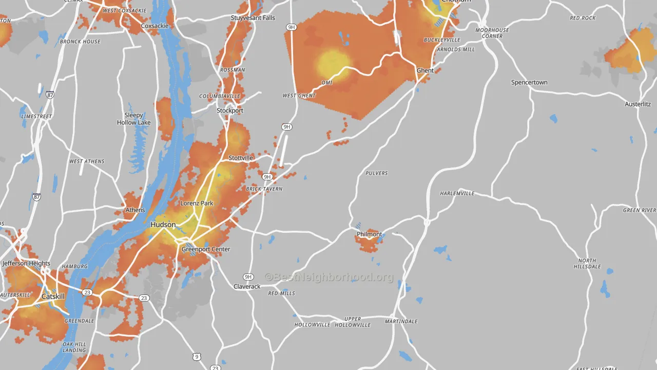 Bike Grade map of Columbia County, NY