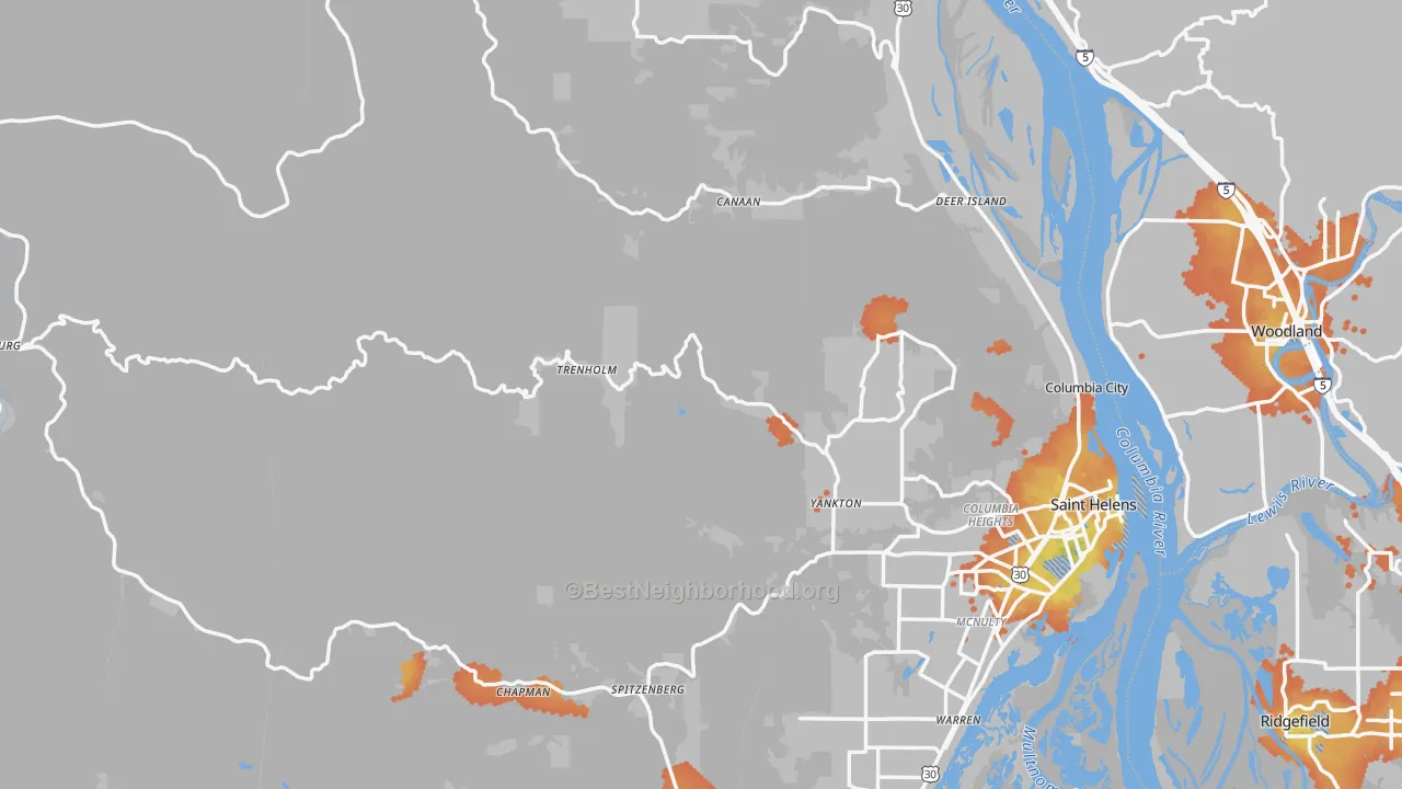 Bike Grade map of Columbia County, OR