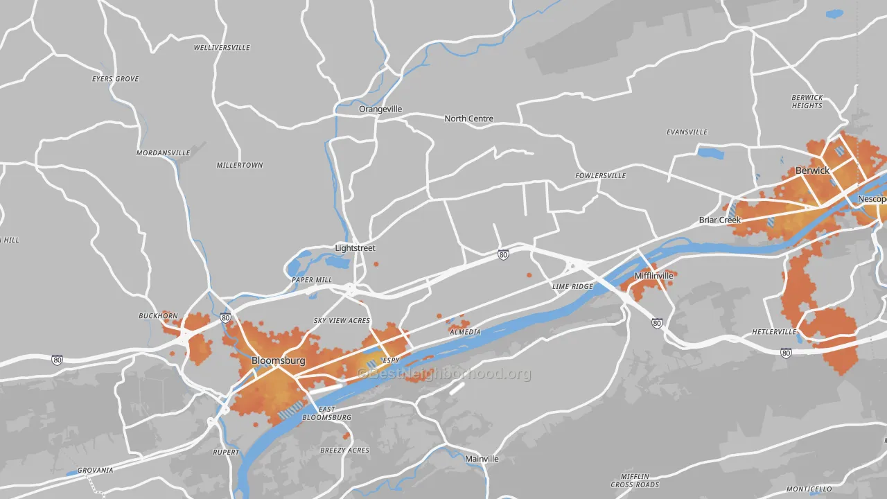Bike Grade map of Columbia County, PA