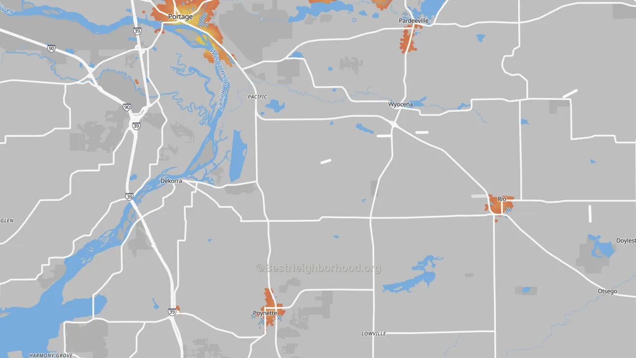 Bike Grade map of Columbia County, WI