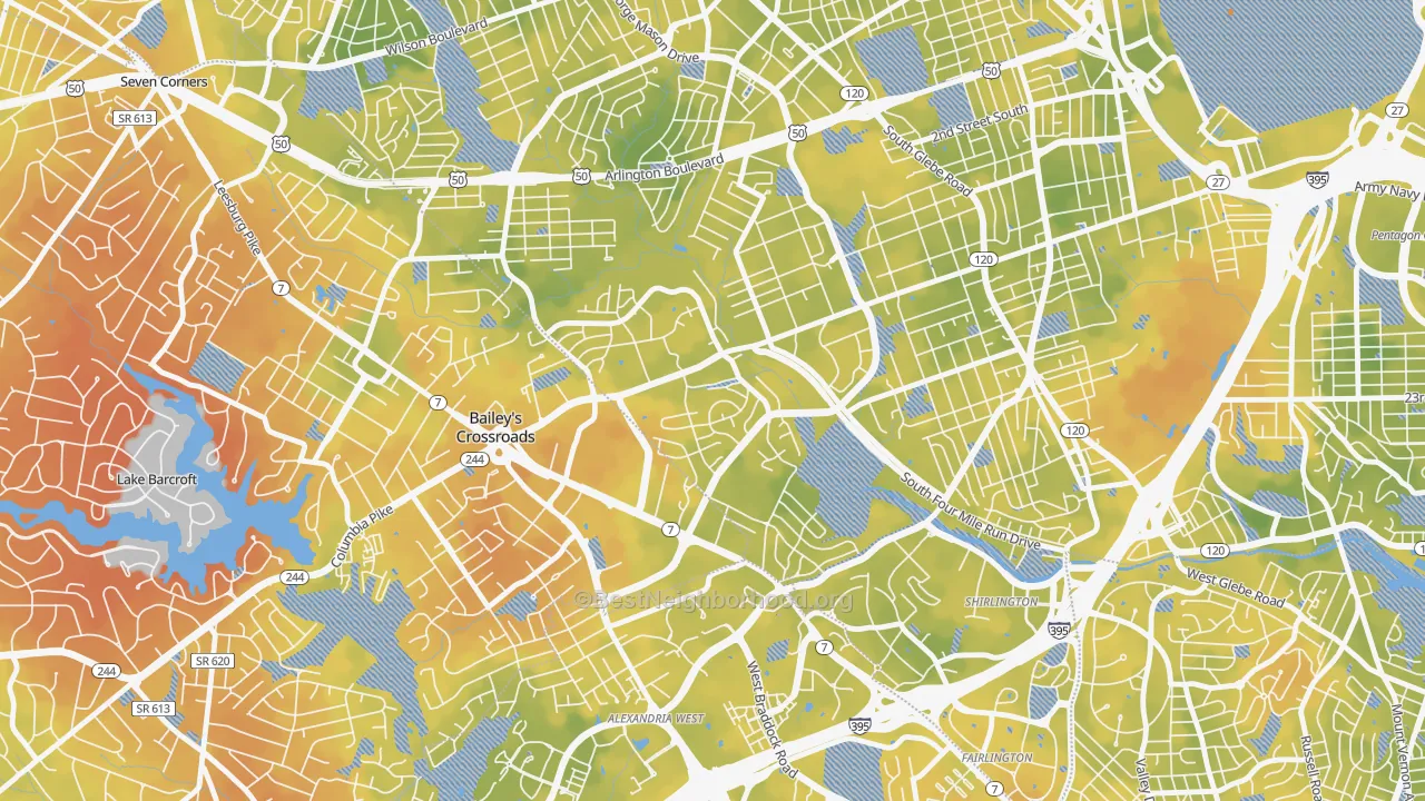 Bike Grade map of Columbia Forest, Arlington, VA