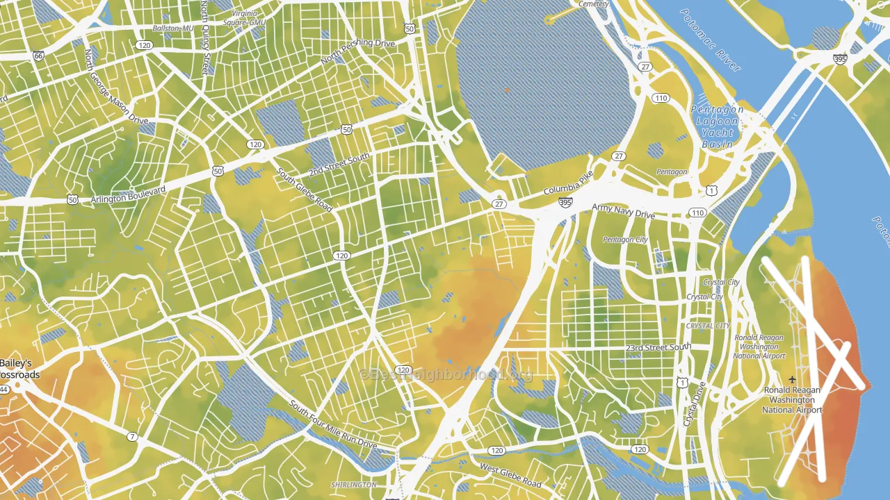 Bike Grade map of Columbia Heghts, Arlington, VA