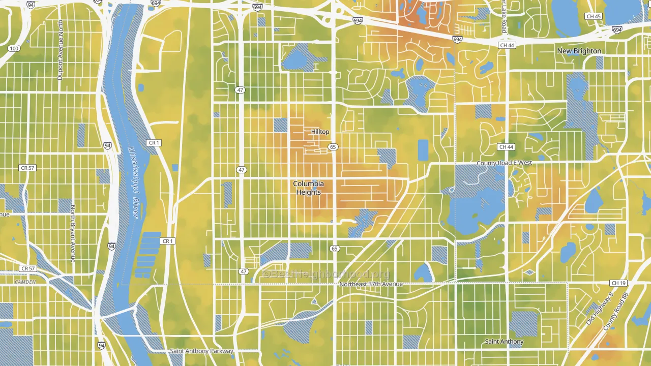 Bike Grade map of Columbia Heights, MN