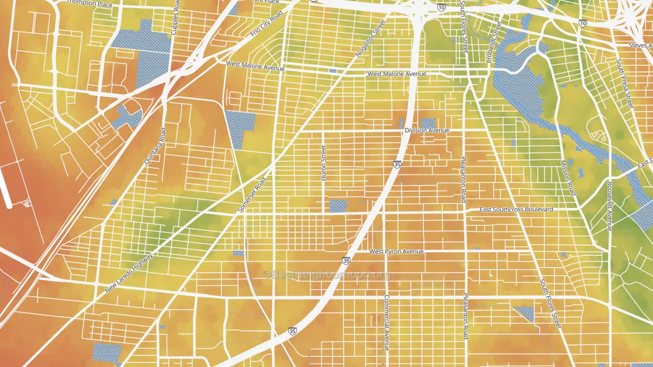 Bike Grade map of Columbia Heights, San Antonio, TX