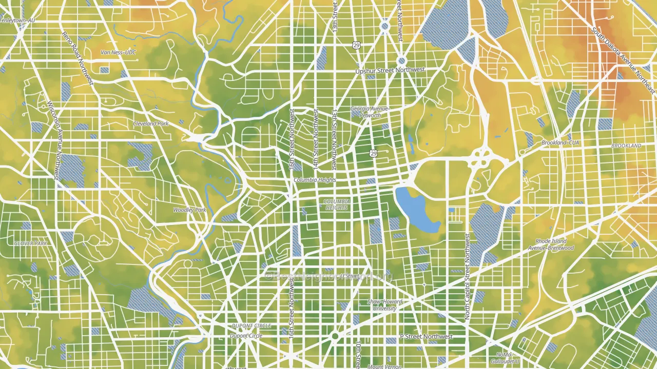 Bike Grade map of Columbia Heights, Washington, DC